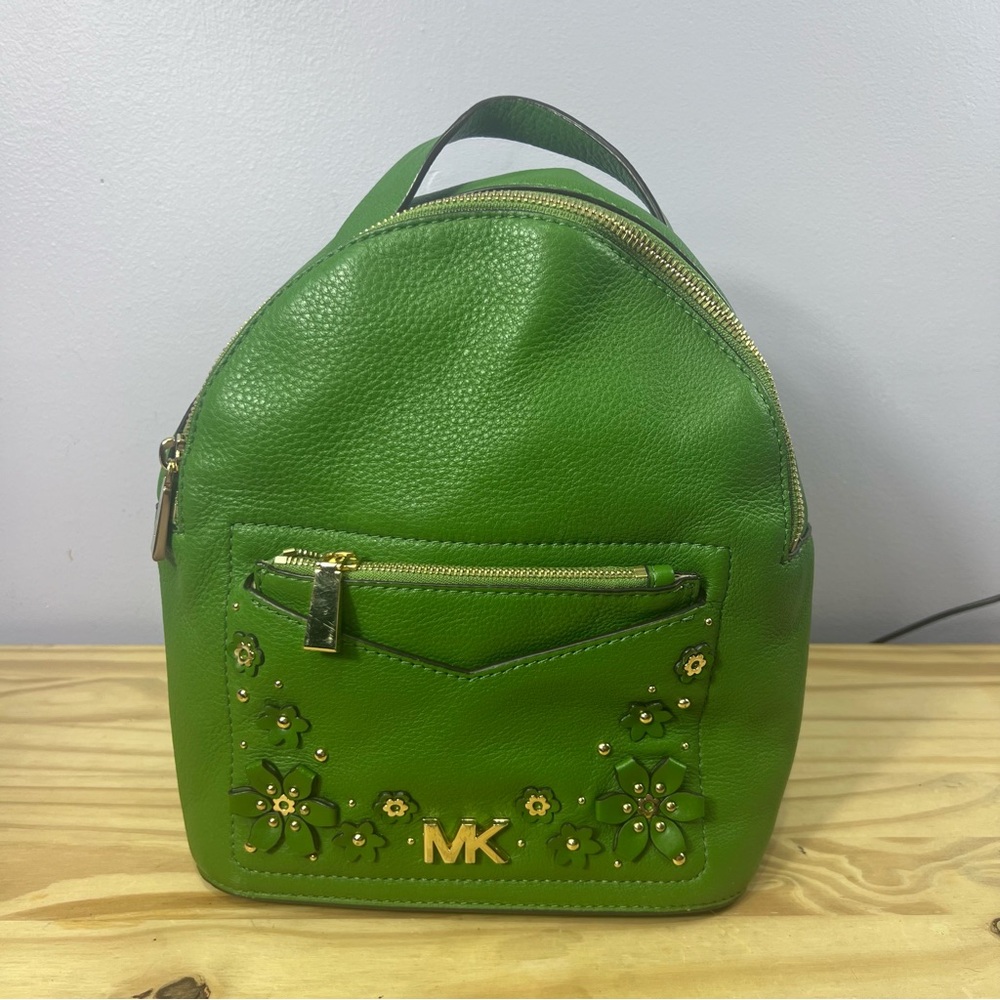 Michael Kors Jessa Pebbled Leather Convertible Backpack in Kelly Green